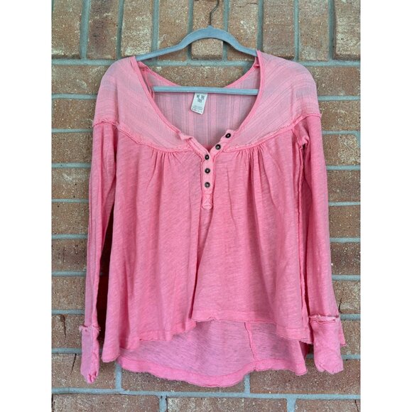 Free People We The Free Down Under Oversized Linen Henley Top Shirt - Picture 1 of 12